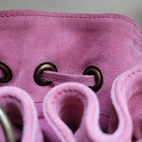 Chocolate New York Crossbody Hobo Bucket Bag Pink Suede Leather Fringe Boho - Picture 4 of 13